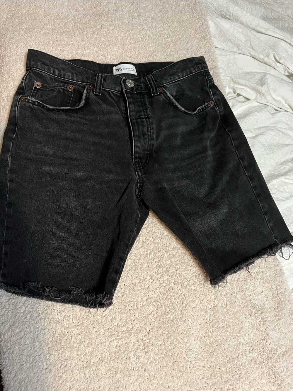 Zara Black Distressed Denim Cutoff Shorts